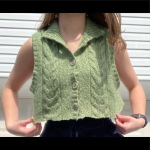 Sage Green Cropped Sweater Vest